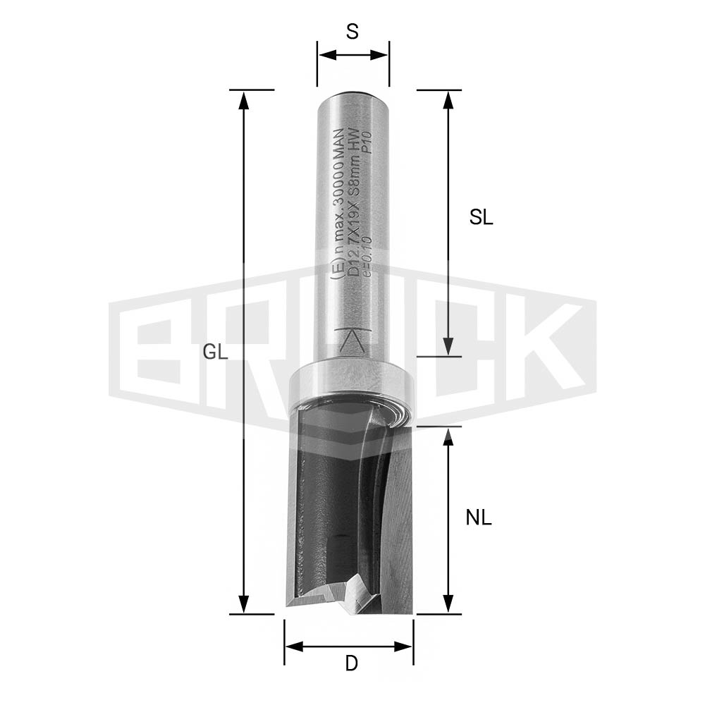 HW-Bündigfräser m. GS D=12,7mm NL=25mm GL=62mm S=8mm Z2