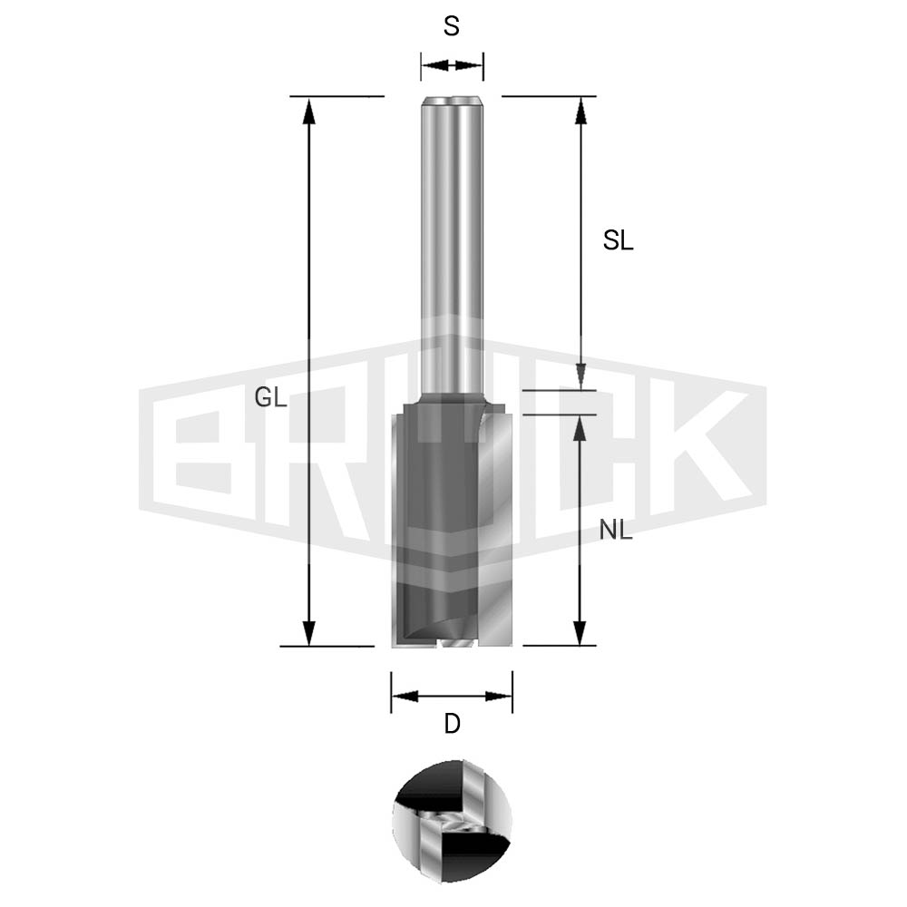 HW-Nutfräser m. GS D=5mm NL=20mm S=8x32mm Z2