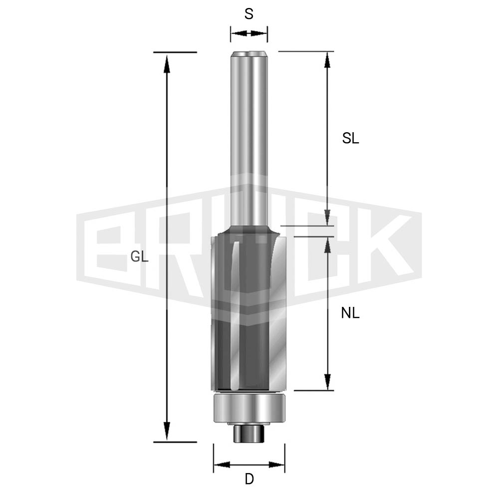 HW-Bündigfräser D=12,7mm NL=12,7mm GL=55mm S=8mm