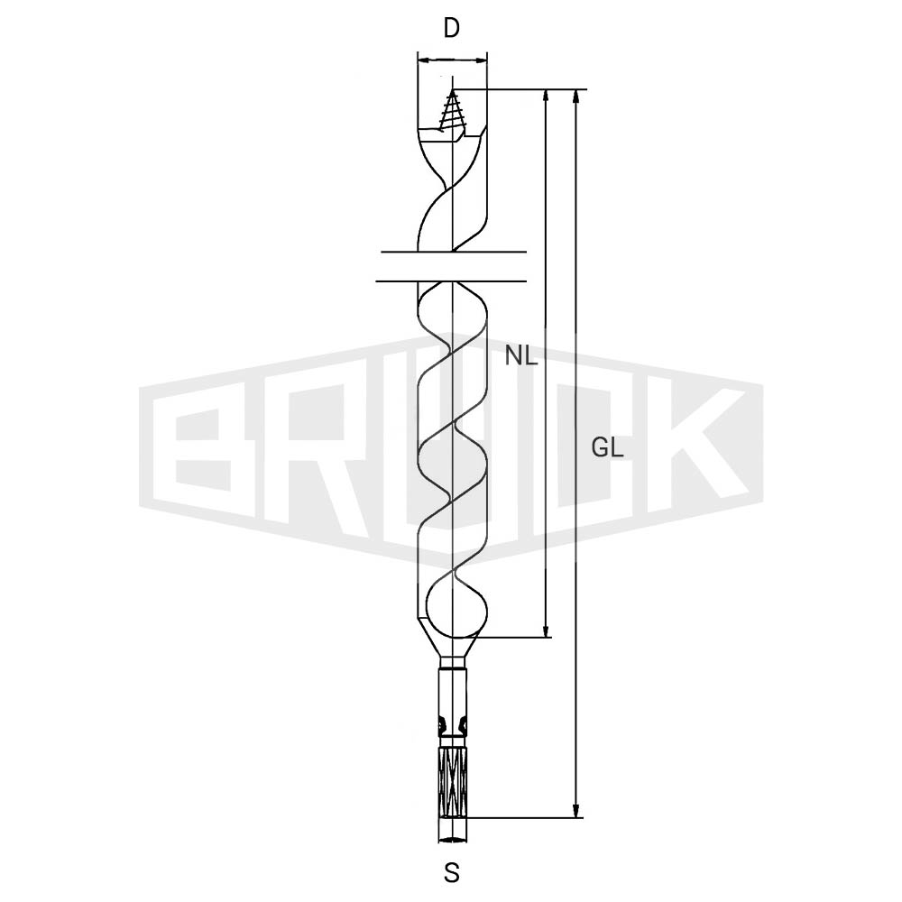 Schlangenbohrer Lew. D=6mm S=zyl. GL=320mm