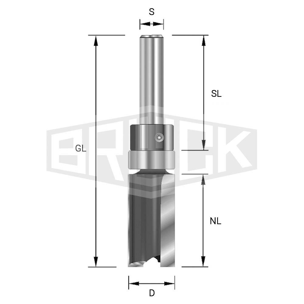 HW-Bündigfräser D=15mm NL=25mm GL=68mm S=8mm
